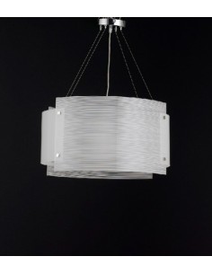 Sospensione ovale Ylenia 50x30 a 3 luci in vetro a righe bianche, E27 | GM Illuminazione -GM ILLUMINAZIONE