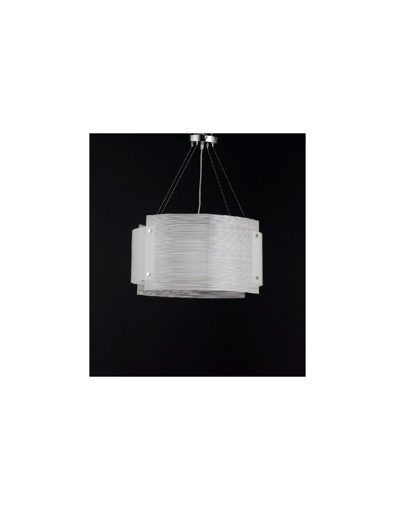 Sospensione ovale Ylenia 50x30 a 3 luci in vetro a righe bianche, E27 | GM Illuminazione -GM ILLUMINAZIONE