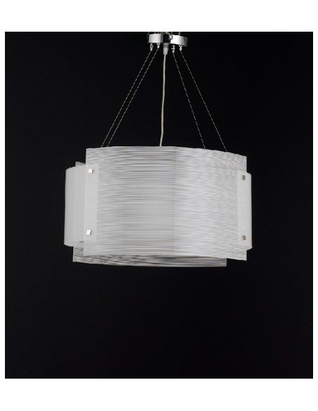 Sospensione ovale Ylenia 50x30 a 3 luci in vetro a righe bianche, E27 | GM Illuminazione -GM ILLUMINAZIONE