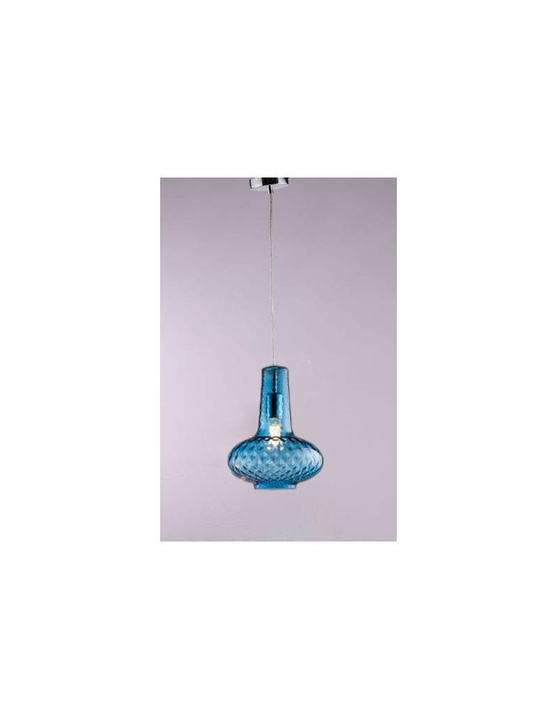 Lampada a sospensione Renzo e Lucia Ø 25 in vetro blu e cromo, E27 | GM Illuminazione -GM ILLUMINAZIONE