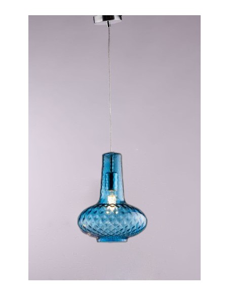 Lampada a sospensione Renzo e Lucia Ø 25 in vetro blu e cromo, E27 | GM Illuminazione -GM ILLUMINAZIONE