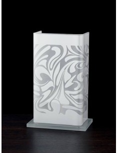 Lumetto Martina Marmoriz in vetro damasco bianco e base cromo, H 28 cm, E14 | GM Illuminazione -GM ILLUMINAZIONE