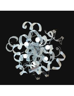 Plafoniera Riki Ø 65 6 luci cromo con riccioli in vetro bianco, E14 | GM Illuminazione -GM ILLUMINAZIONE