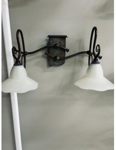 Applique rustica Country 2 luci in ferro ruggine e verde rame, vetri bianchi, E14 | Falb -FALB
