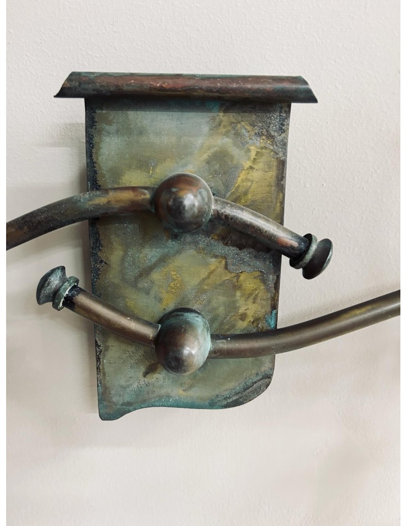 Applique rustica Country 2 luci in ferro ruggine e verde rame, vetri bianchi, E14 | Falb -FALB