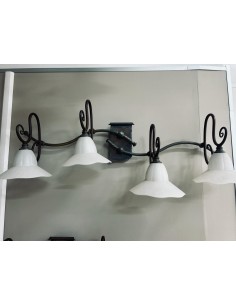 Applique rustica Country 4 luci 90 cm in ferro ruggine e verde rame, vetri bianchi | Falb -FALB