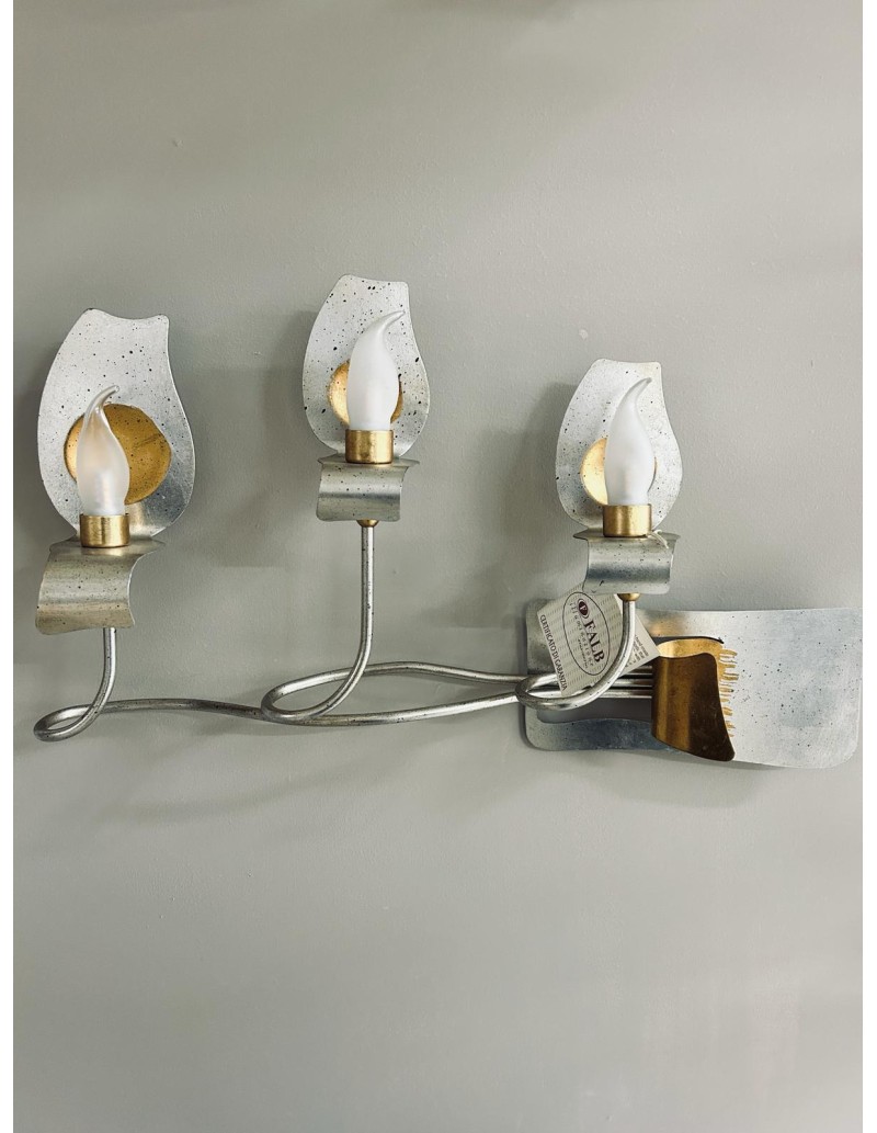 Applique classica 3 luci in ferro forgiato argento e oro con vetri a candela, G9 | Falb -FALB
