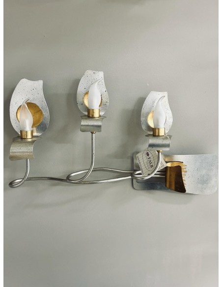 Applique classica 3 luci in ferro forgiato argento e oro con vetri a candela, G9 | Falb -FALB