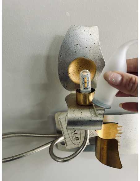 Applique classica 3 luci in ferro forgiato argento e oro con vetri a candela, G9 | Falb -FALB