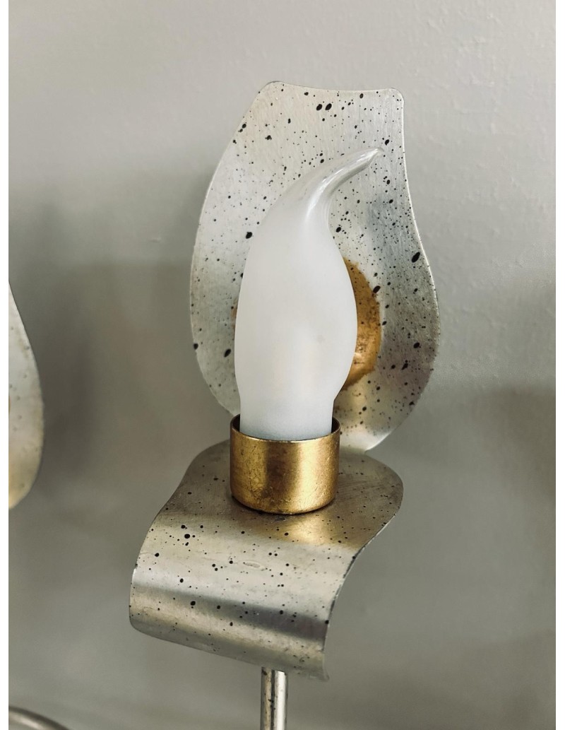 Applique classica 3 luci in ferro forgiato argento e oro con vetri a candela, G9 | Falb -FALB