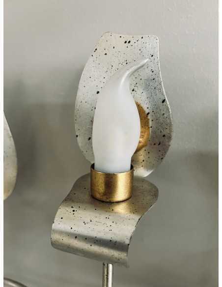 Applique classica 3 luci in ferro forgiato argento e oro con vetri a candela, G9 | Falb -FALB