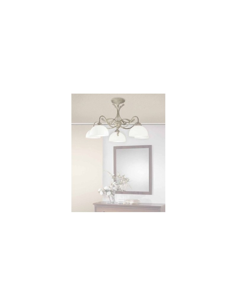 Plafoniera Via Dese country a 5 luci testa di moro e oro con vetri crema, Ø 70 cm | LAM -LAM srl