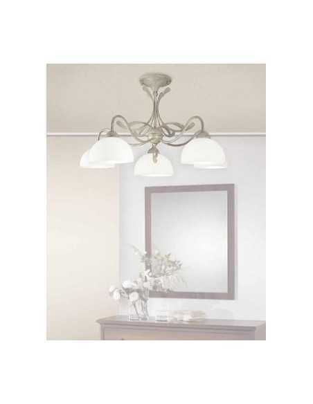 Plafoniera Via Dese country a 5 luci testa di moro e oro con vetri crema, Ø 70 cm | LAM -LAM srl