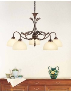 Lampadario Via Dese country a 5 luci testa di moro e oro con vetri crema, Ø 70 cm | LAM -LAM srl