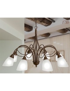 Lampadario Via Dese country a 8 luci in metallo testa di moro e vetri bianchi, Ø 70 cm | LAM -LAM srl