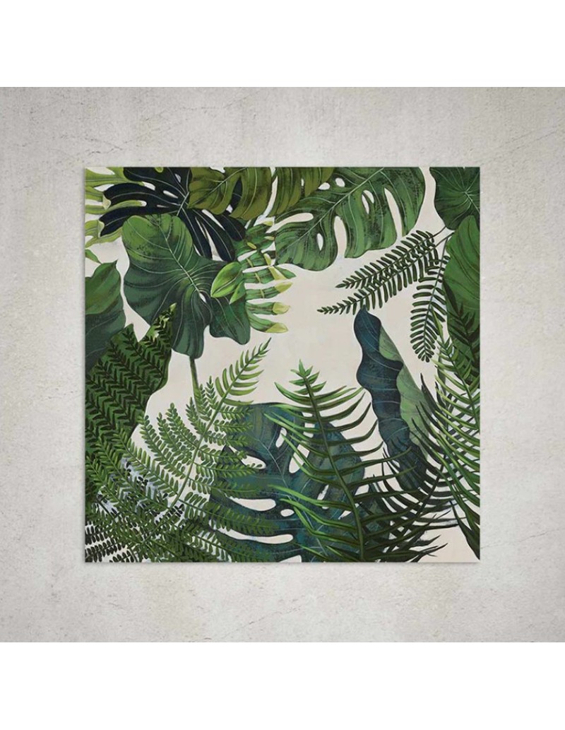 Quadro Esplosione Tropicale 90x90 cm foglie di giungla, dipinto a mano su tela | Agave -AGAVE