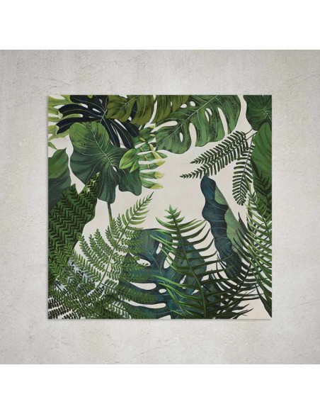 Quadro Esplosione Tropicale 90x90 cm foglie di giungla, dipinto a mano su tela | Agave -AGAVE