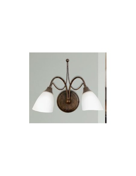 Applique country Via Dese 2 luci in metallo testa di moro e vetro bianco, E14 | LAM -LAM srl