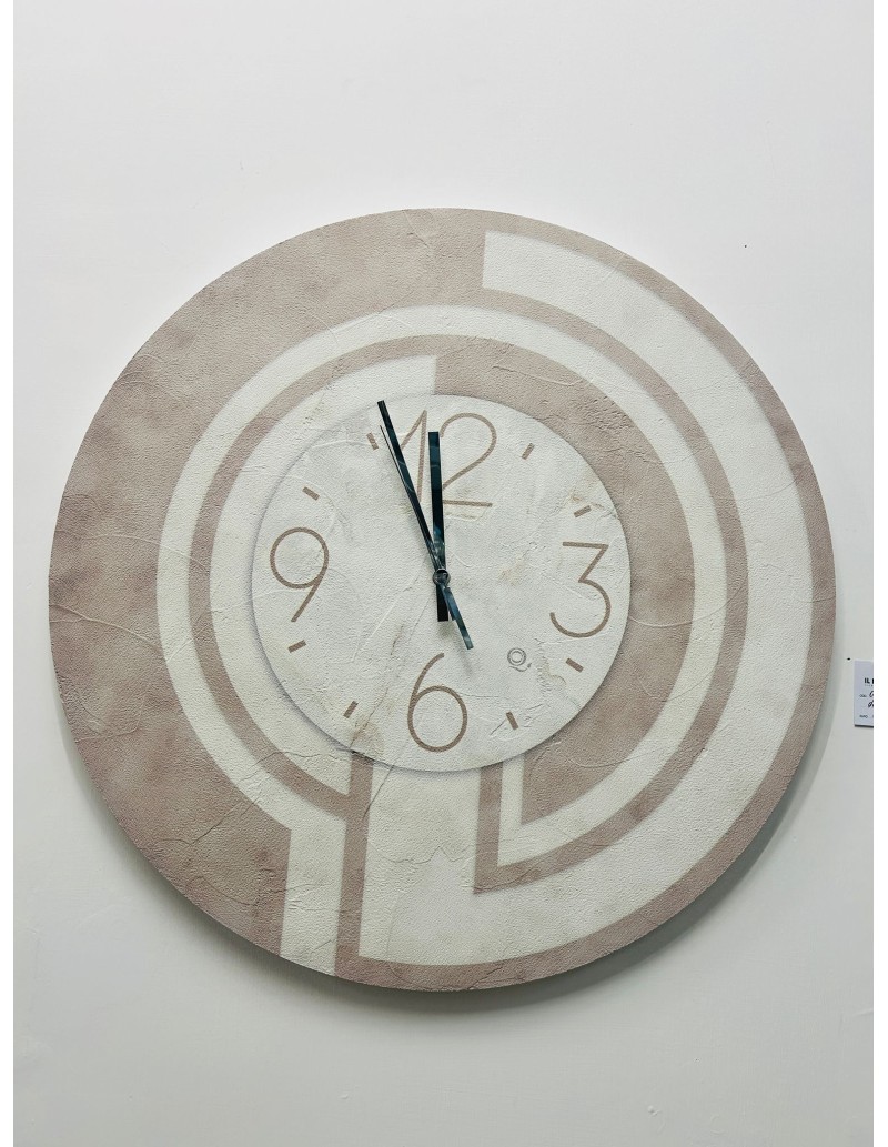 Orologio da parete Ø 60 cm in legno MDF beige e tortora, Made in Italy | Quadri & Quadri -QUADRI & QUADRI