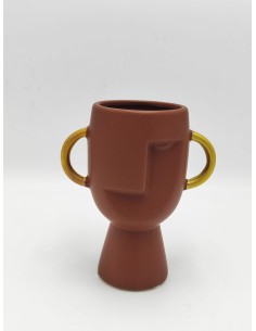 Vaso Volto etnico Radisson in ceramica marrone opaco con manici oro | Eglo -EGLO 2
