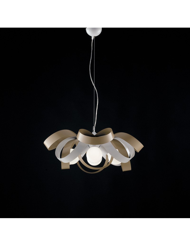 Lampada a sospensione Vertigo L 66 a 4 luci a fasce bianco e tortora, E27 | Bonetti Illumina -BONETTI ILLUMINA