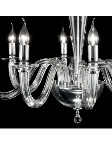 Lampadario 6 luci collezione RAVEL in cristallo e vetro trasparente, con montatura cromo. -CICIRIELLO-ONDA LUCE