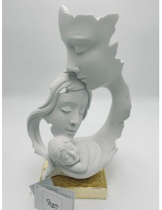 Scultura Famiglia da tavolo in marmorino bianco con base oro, H 34 cm | Bongelli Preziosi -BONGELLI PREZIOSI