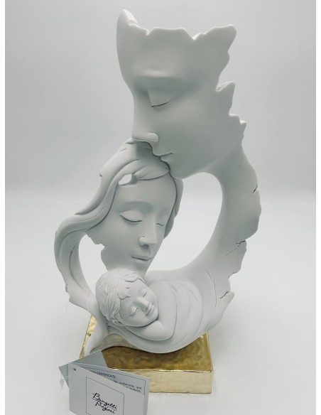 Scultura Famiglia da tavolo in marmorino bianco con base oro, H 34 cm | Bongelli Preziosi -BONGELLI PREZIOSI