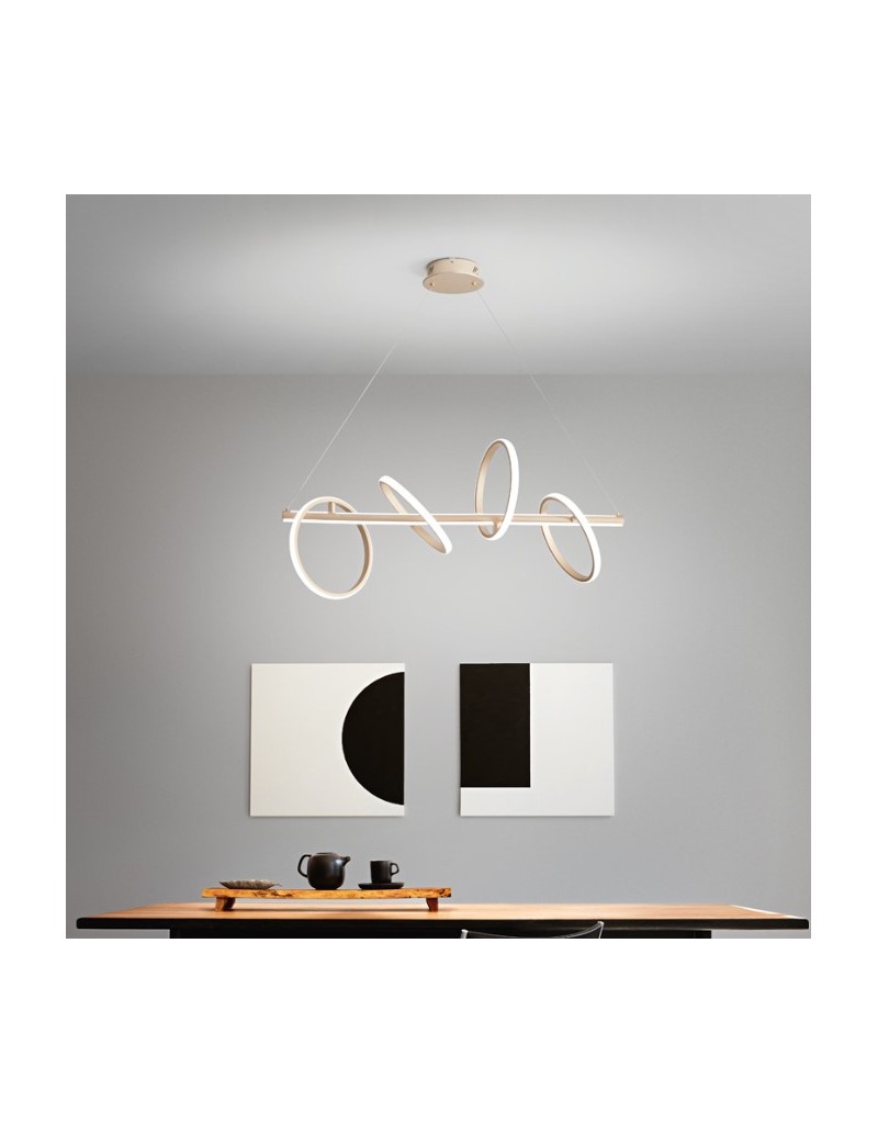 Lampada a sospensione LED Rodeo 98 cm ad anelli ruotabili oro opaco, 40 W | Ondaluce -ONDALUCE