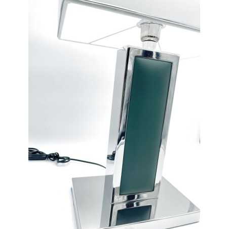 Lampada da tavolo Skin in pelle verde con finiture cromo e paralume bianco, E27 | Cresia -CRESIA