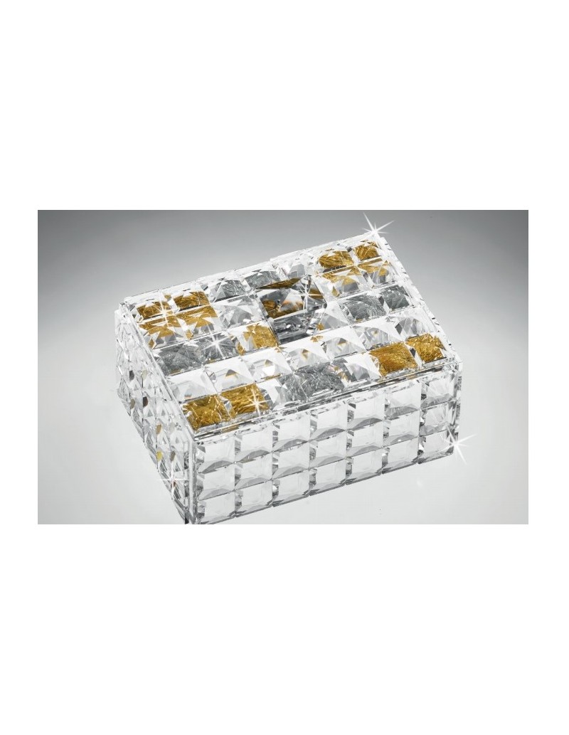 Portagioie in cristallo con foglia oro e foglia argento, 17 x 13 x 11 cm | Ranoldi -RANOLDI