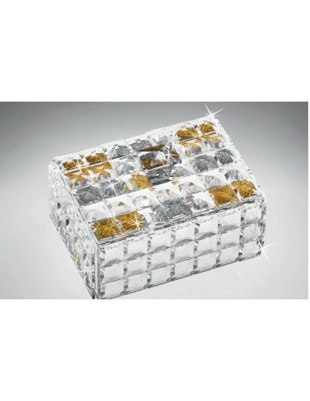 Portagioie in cristallo con foglia oro e foglia argento, 17 x 13 x 11 cm | Ranoldi -RANOLDI