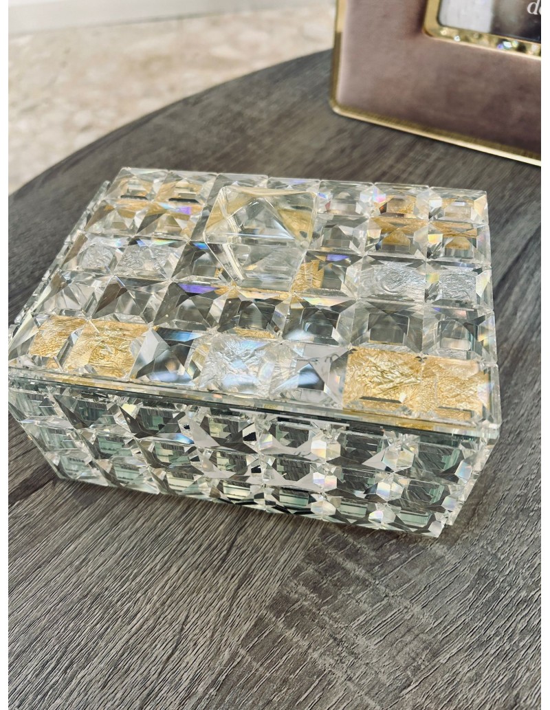 Portagioie in cristallo con foglia oro e foglia argento, 17 x 13 x 11 cm | Ranoldi -RANOLDI