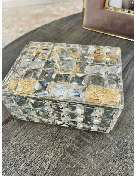Portagioie in cristallo con foglia oro e foglia argento, 17 x 13 x 11 cm | Ranoldi -RANOLDI