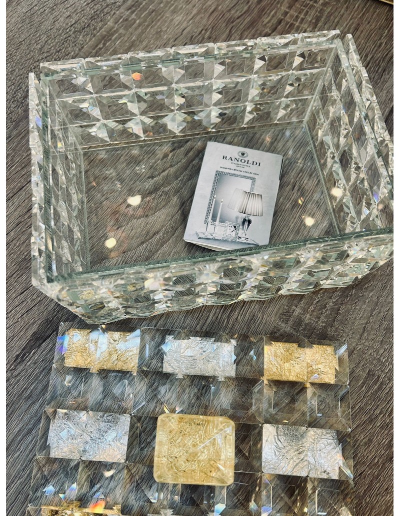 Portagioie in cristallo con foglia oro e foglia argento, 17 x 13 x 11 cm | Ranoldi -RANOLDI
