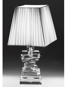 Lampada da tavolo in cristallo con paralume in stoffa, H 42 cm, E14 | Ranoldi -RANOLDI