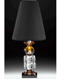 Lampada da tavolo in cristallo ambra e trasparente con paralume nero, H 46 cm, E27 | Ranoldi -RANOLDI