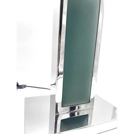 Lampada da tavolo Skin in pelle verde con finiture cromo e paralume bianco, E27 | Cresia -CRESIA