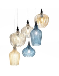 Lampada a sospensione Cleofe a 6 pendenti in vetro ocra, cobalto e ambra, E27 | Gea Luce -GEA LUCE 2