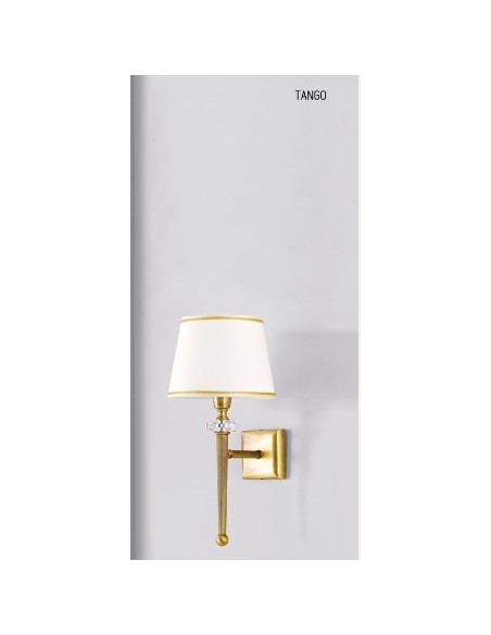 Applique Tango in ottone satinato e cristallo con paralume avorio, E14 | Porreca -PORRECA
