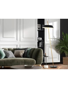 Lampada da terra LED Vertigo in ottone con paralume tondo nero, 24 W, H 160 cm | Schuller -SCHULLER
