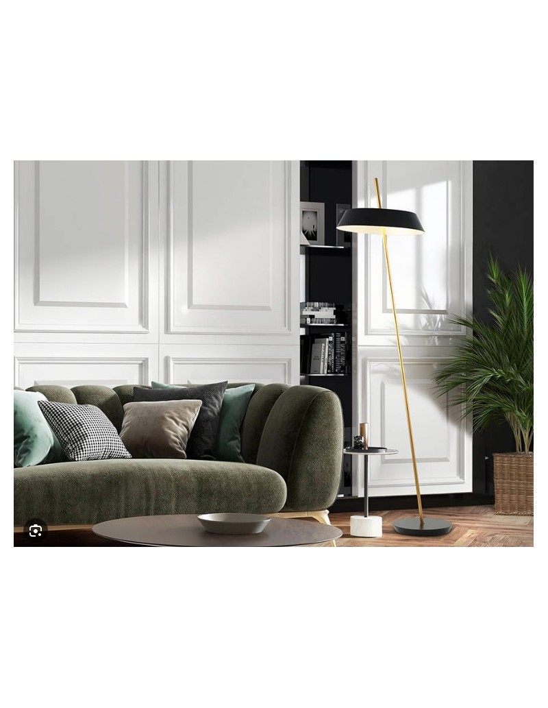 Lampada da terra LED Vertigo in ottone con paralume tondo nero, 24 W, H 160 cm | Schuller -SCHULLER