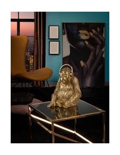 Statua Orango con cuffie e occhiali in poliresina foglia oro, H 36 cm | Schuller -SCHULLER