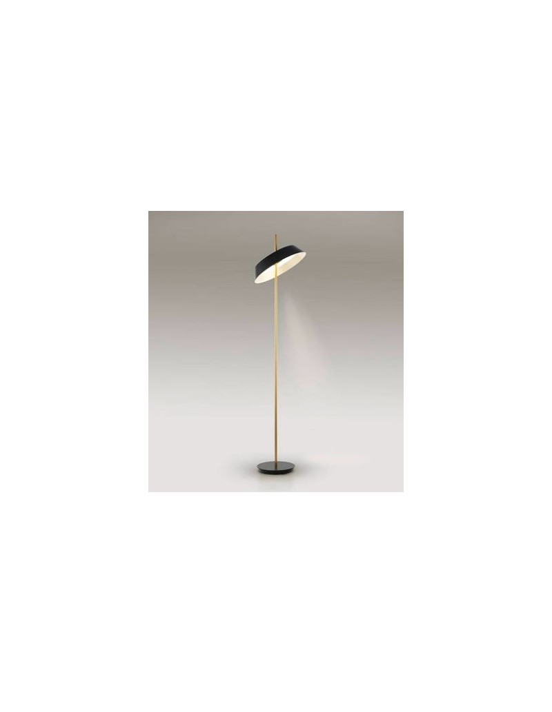 Lampada da terra LED Vertigo in ottone con paralume tondo nero, 24 W, H 160 cm | Schuller -SCHULLER