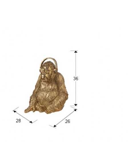 Statua Orango con cuffie e occhiali in poliresina foglia oro, H 36 cm | Schuller -SCHULLER