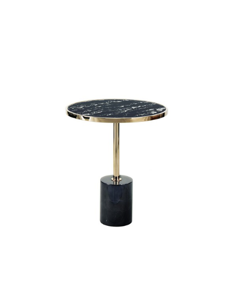 Tavolino Dekala Ø 46 cm in acciaio dorato con base in marmo nero e piano in vetro | Schuller -SCHULLER