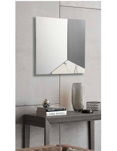 Specchio quadrato 80x80 cm con inserti triangolari in vetro fumé e marmo bianco | Abitarte -ABITARTE