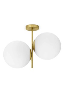 Plafoniera Jugen a 2 luci in vetro soffiato bianco latte e ottone spazzolato, E27 | Sforzin Miloox -SFORZIN - MILOOX