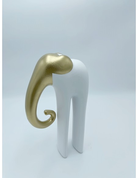 Statua Elefante stilizzato portafortuna in resina bianca e oro, 30 cm | Petite Fantasie -PETITE FANTASIE