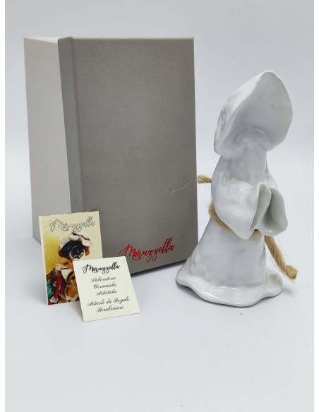 Statua Monaciello in ceramica bianca con corno rosso H 15,5 cm | Maruzzella Ceramiche -MARUZZELLA CERAMICHE